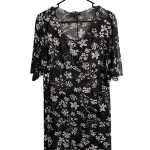 Lane Bryant Floral Black and White Long Layering Tunic Blouse